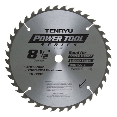 Tenryu 8-1/2in Wood Blade 40T 5/8in Arbor, 0.087 Kerf, 7000 Rpm, Miter PT-21640